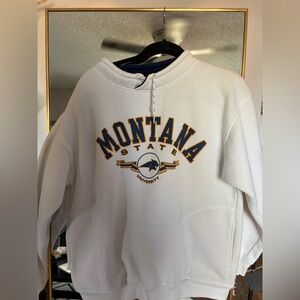 Size medium vintage white cowl neck Montana State Bobcat sweatshirt with pockets